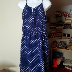 Navy polka dot strappy dress
